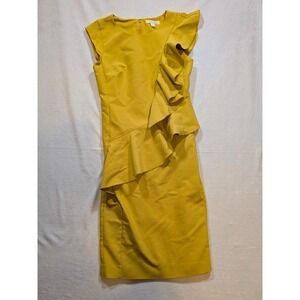 Emerson Rose Yellow Ruffle Sheath Dress Size 6 Women's Knee Length